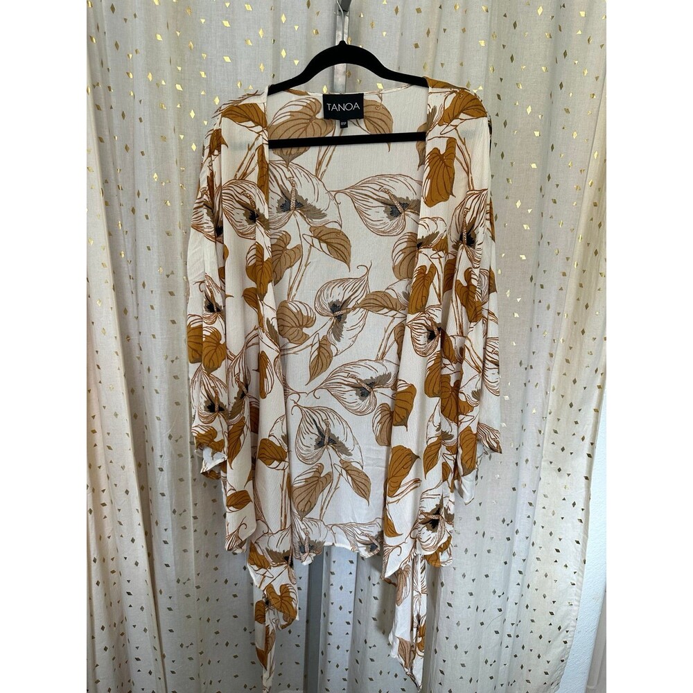 NWOT Tanoa Samoan Polynesian Tribal Pacific Islands Waterfall Open Cardigan OS